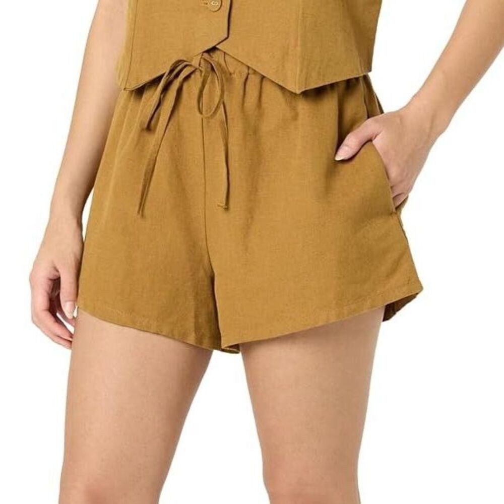 The Drop Women’s Emilie Relaxed Pull-on Linen Shorts, Mustard, XL